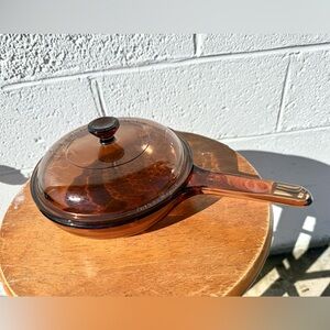 vintage Corning Visions Amber Glass 7” Skillet
